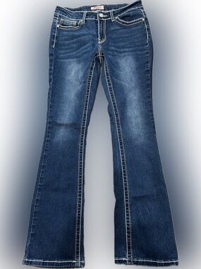 True Luck Women’s Indigo Flare Jeans with Contrast Stitching size 9/10 juniors